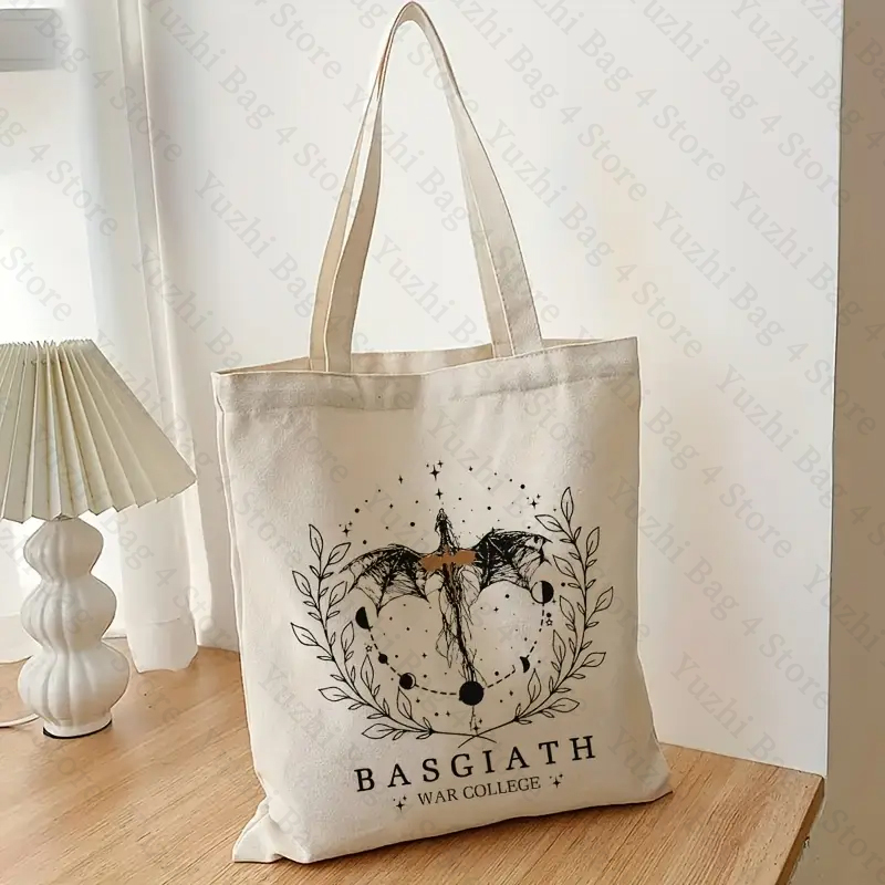 Basgiath War College Pattern Canvas Tote Bags Best Gift for Bookish Women Shopping Bag for Novel Lover Fourth Wing Shoulder Bag