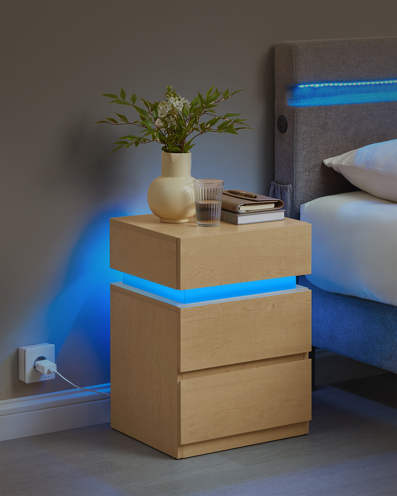 VASAGLE Nachttisch (1-St), mit LED-Beleuchtung, einstellbare Farben