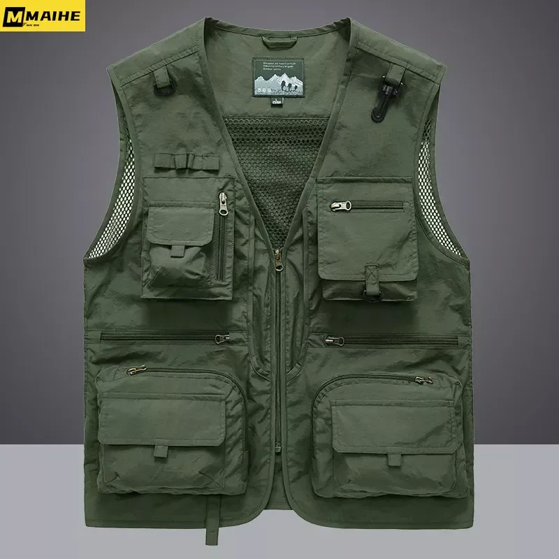 Clearance_14 bolsillos, novedad de verano, chaleco táctico de EE. UU. para senderismo y pesca, chaleco de fotógrafo para hombre, chaqueta sin mangas de carga de malla también