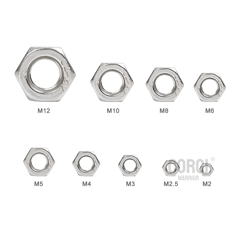 Kit surtido de tuercas hexagonales métricas 180-360 304 piezas de acero inoxidable M1.6 M2 M2.5 M3 M4 M5 M6 M8 M10 M12 juego de tuercas externas surtidas