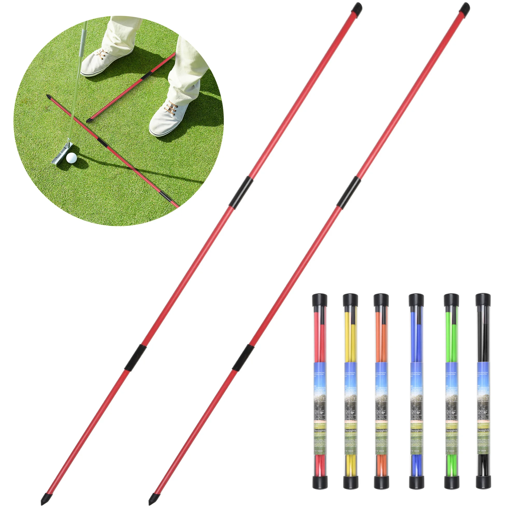 Bastoncini per allineamento golf 2 set Aste per pratica di allineamento da 48 pollici Bastoncini per allineamento da golf pieghevoli a 6 colori Strumenti per l'allenamento dell'oscillazione del golf