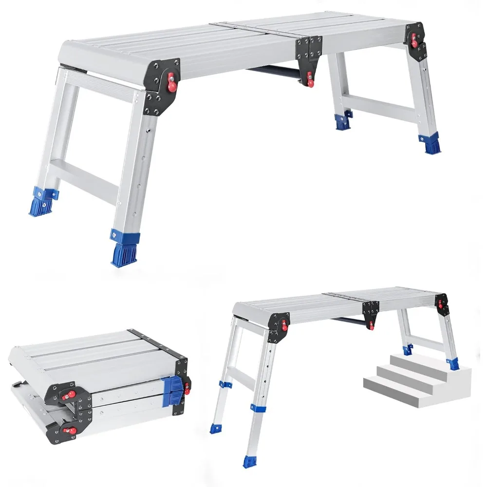 Foldable Aluminum Work Platform, 12.7 lb, Easy-Installation, Capacity of 330 lbs, Non-Slip, Step Stool for Adults with Adjustabl
