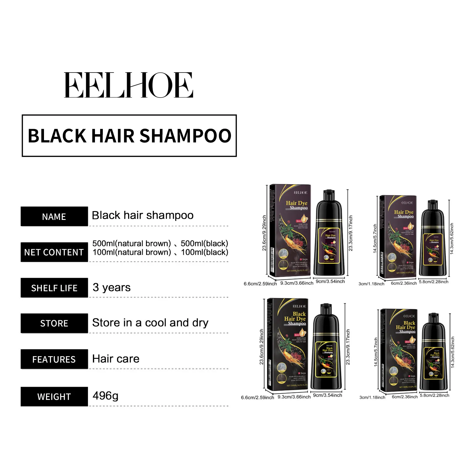 EELHOE Zwarte Haarverf Shampoo Covers Grijs Haar Behandeling Natuurlijke Organische Polygonum Professionele Magische Haarkleur Shampoo 500 ml