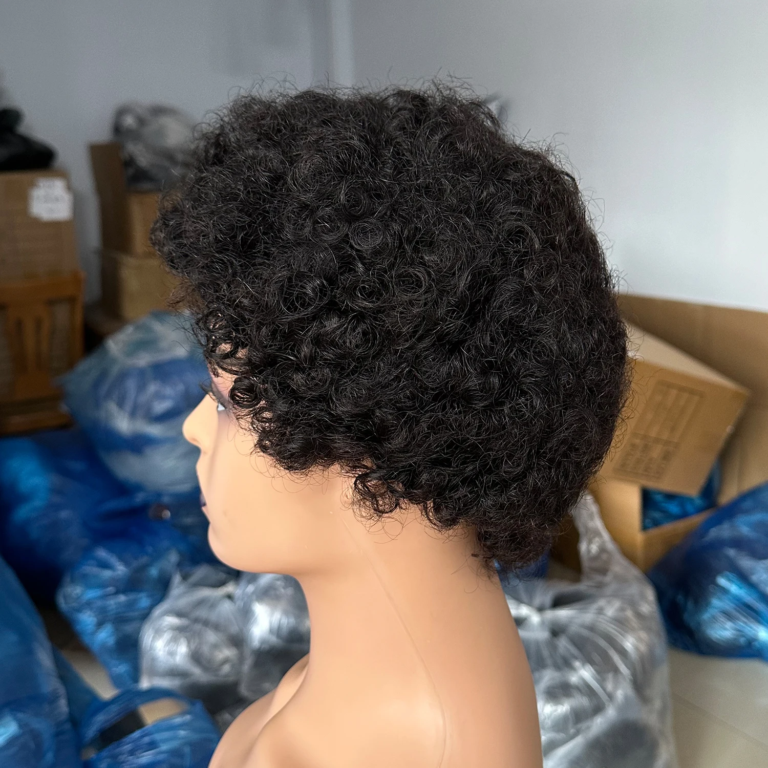 Brasileiro curto pixie corte perucas para preto feminino cabelo humano afro kinky encaracolado peruca africano encaracolado completo máquina feita peruca