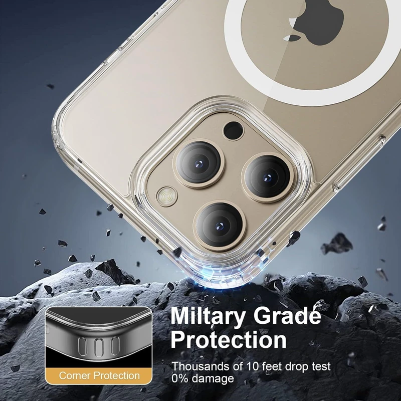 Funda transparente magnética para iPhone 16, 15, 14, 13, 11, 12 Pro Max Plus, funda transparente de carga inalámbrica Compatible con Magsafe