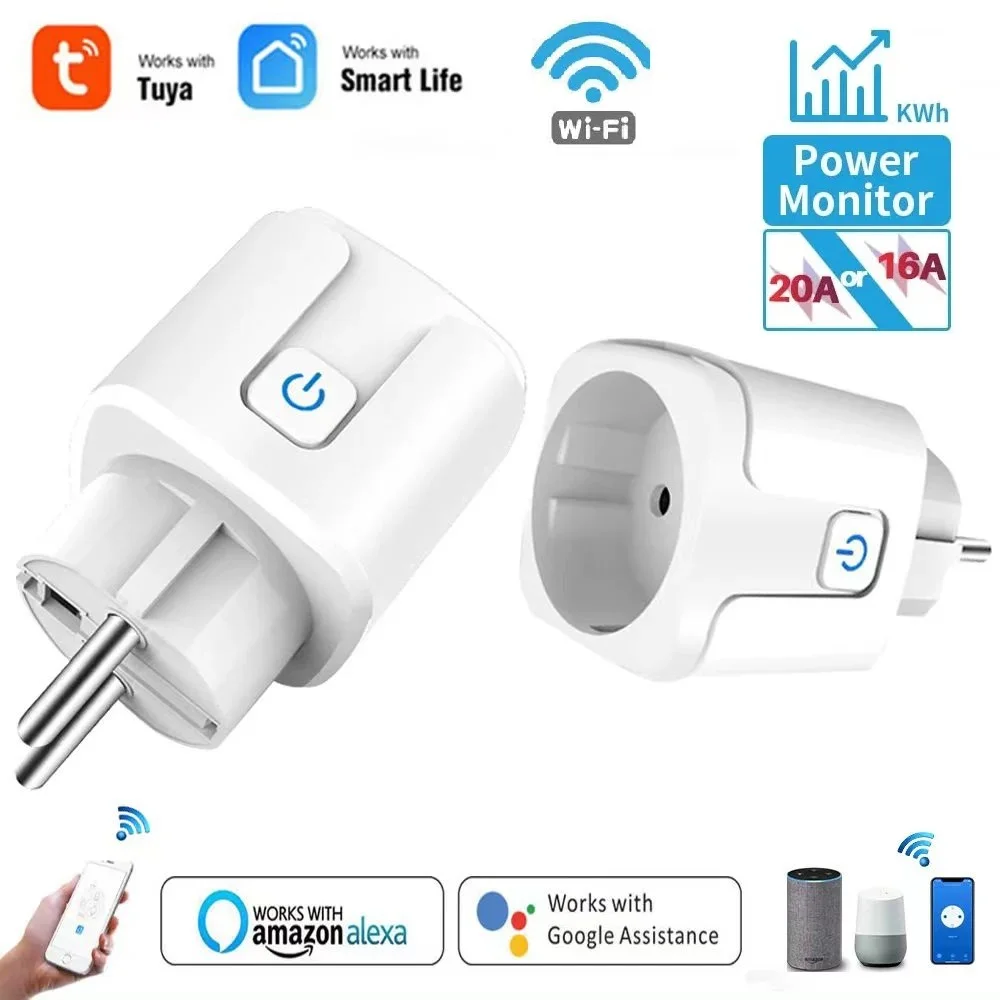 Enchufe inteligente con WiFi para la UE, dispositivo con función de sincronización de monitoreo de energía, Control por voz, compatible con Alexa y Google, Tuya, 16A, 20A