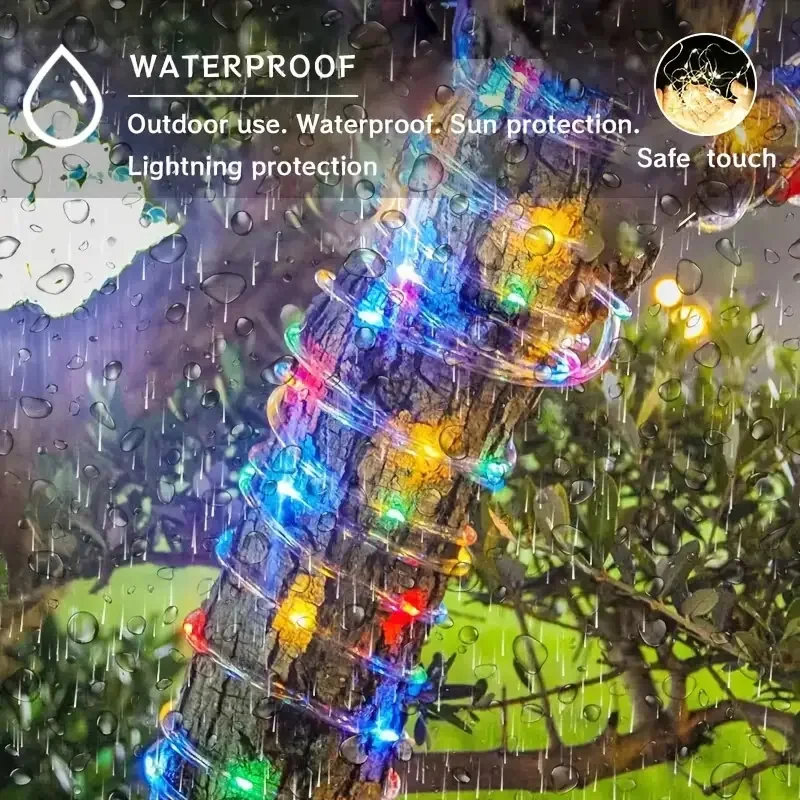 7 M/12 M กลางแจ้งพลังงานแสงอาทิตย์ LED หลอดเชือก String Light สวนกันน้ํา Strip สําหรับตกแต่งคริสต์มาสงานแต่งงานรั้วโคมไฟ Fairy