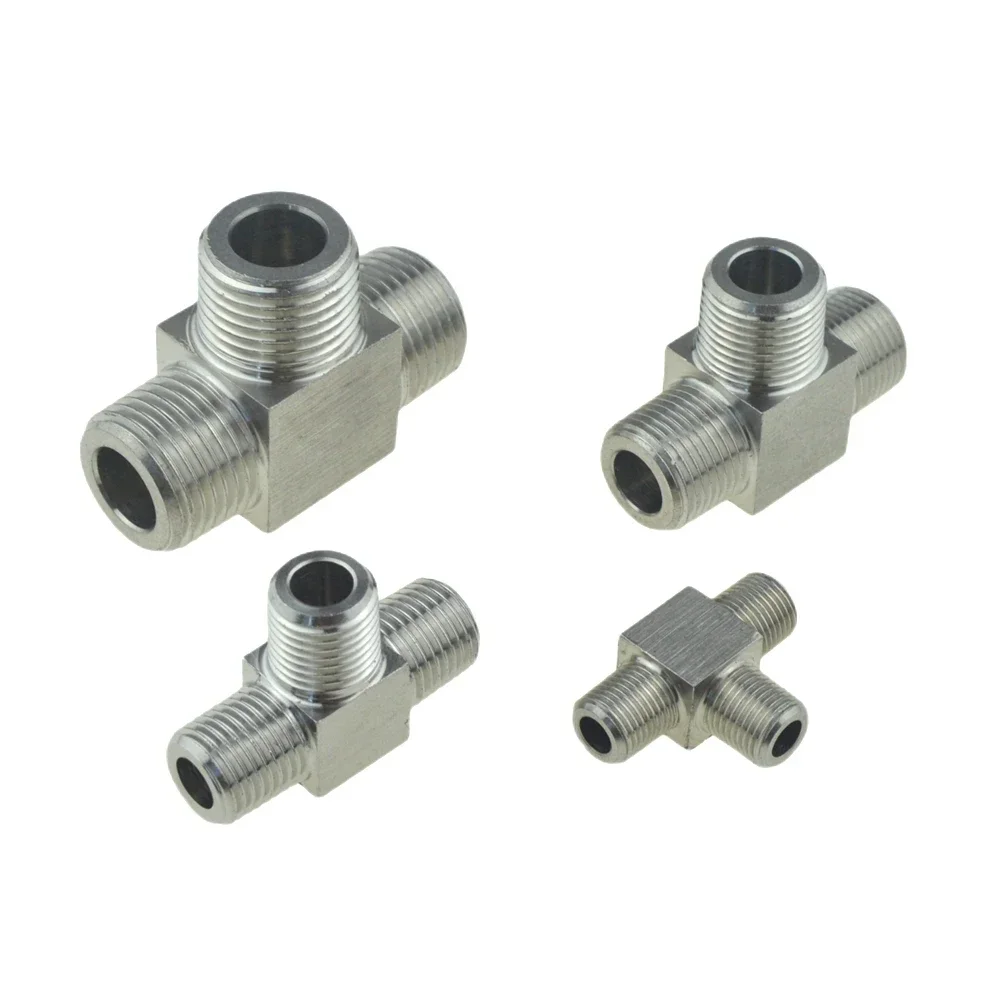 Accesorio de tubería de acero inoxidable 304, codo en T de 4 vías 1/8 1/4 3/8 1/2, rosca macho hembra, conector acoplador adaptador de aire de alta presión