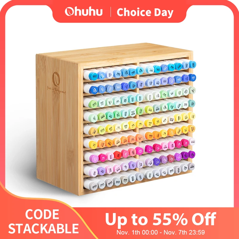 Ohuhu Bambus-Marker-Organizer aus Holz für den Schreibtisch, Aufbewahrung für 126-Marker, Stifte, Bleistifte, Kunstpinsel, stationärer Organizer, Stifthalter