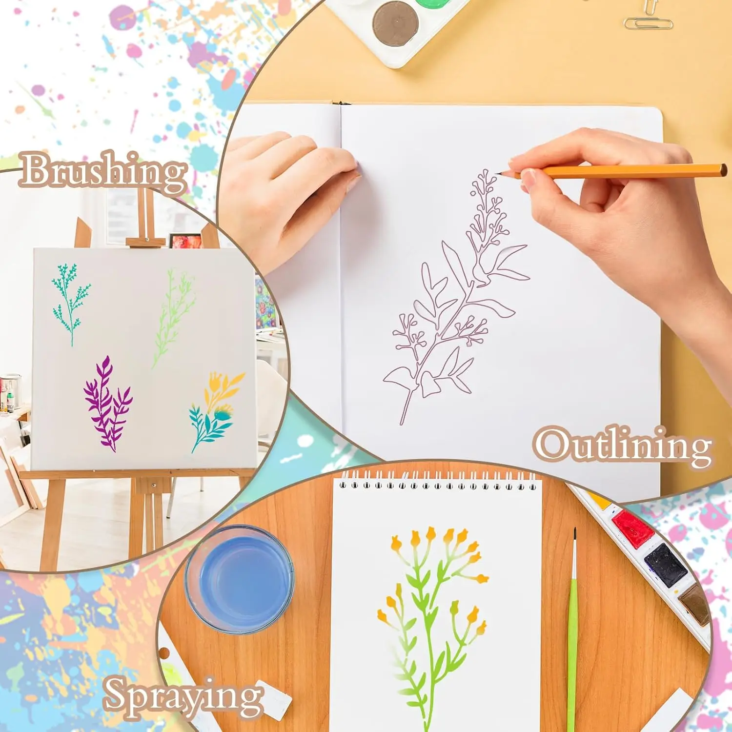 24pcs/Set Wildflower Stencils Professional Body Art Paint Stencils Reusable for Adults Kids Templates for Parties Makeup Tools