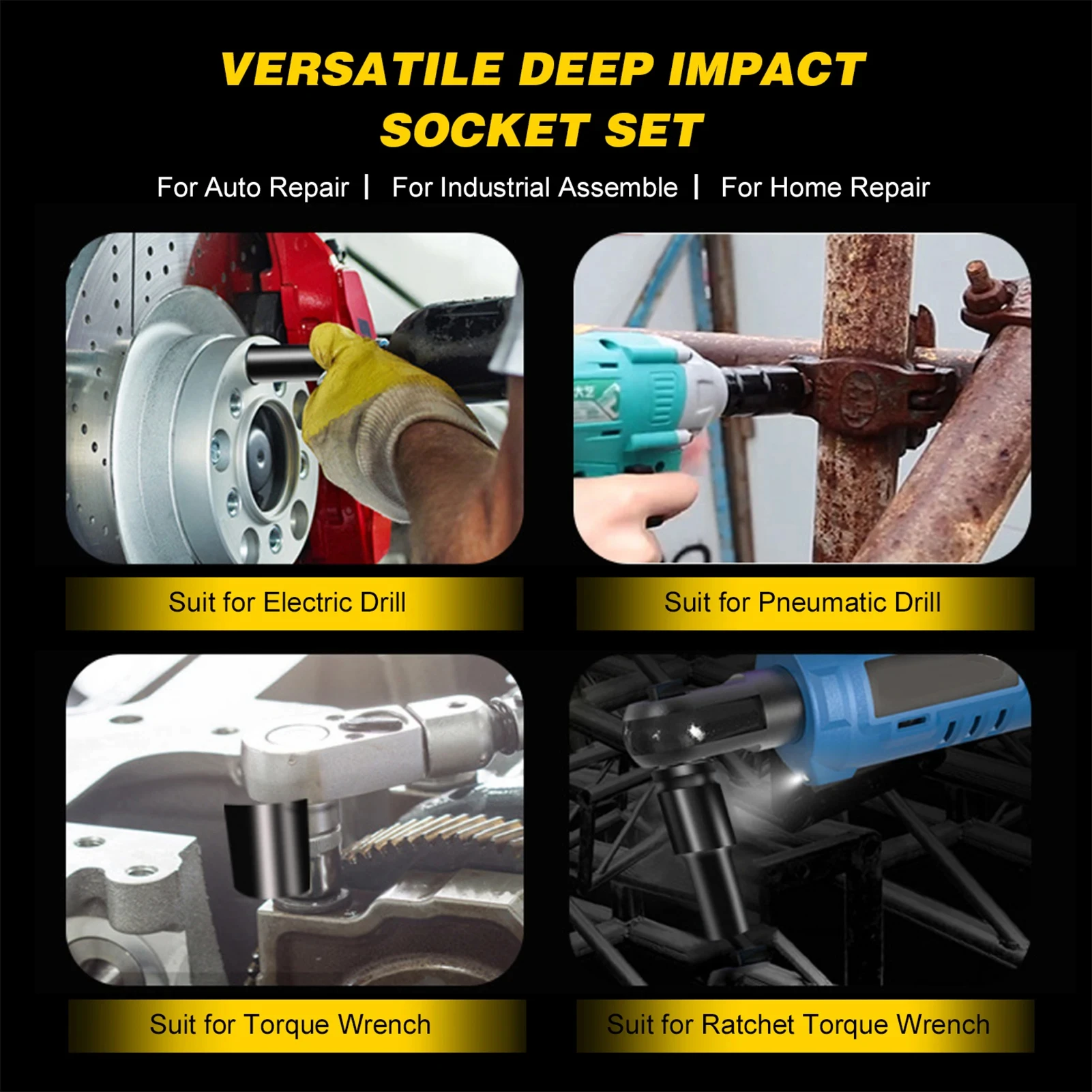 10pcs 1/2 "ไดรฟ์ Deep Impact SOCKET ชุดไดรฟ์เมตริกประแจซ็อกเก็ต Deep Impact SOCKET PNEUMATIC ประแจหัวยางเครื่องมือกําจัด