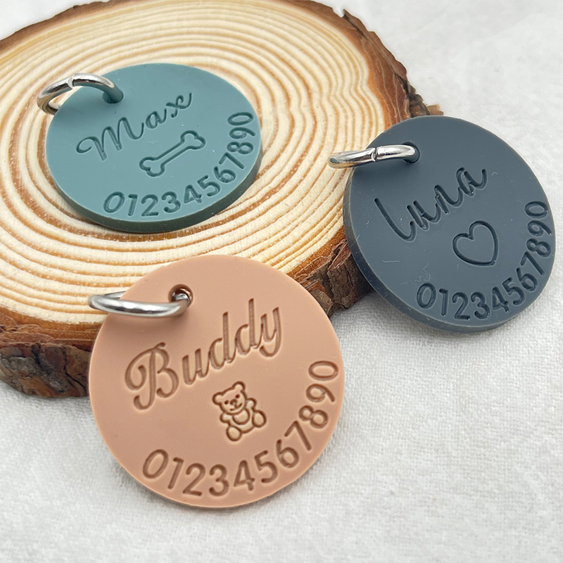 Etiqueta de identificación antipérdida de silicona para mascotas, 6 colores, etiqueta de perro personalizada, nombre grabado, número de teléfono, colgante personalizado, collares para cachorros, accesorios