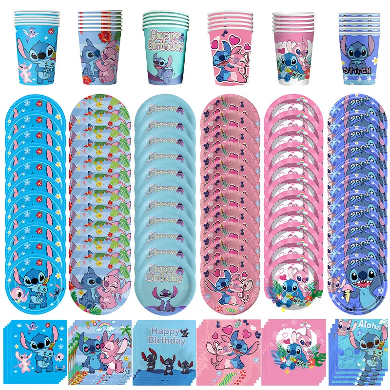 Disney Lilo y Stitch decoraciones para fiesta de cumpleaños plato mixto taza servilleta mantel puntada favores de fiesta para niños suministros Deco Kit