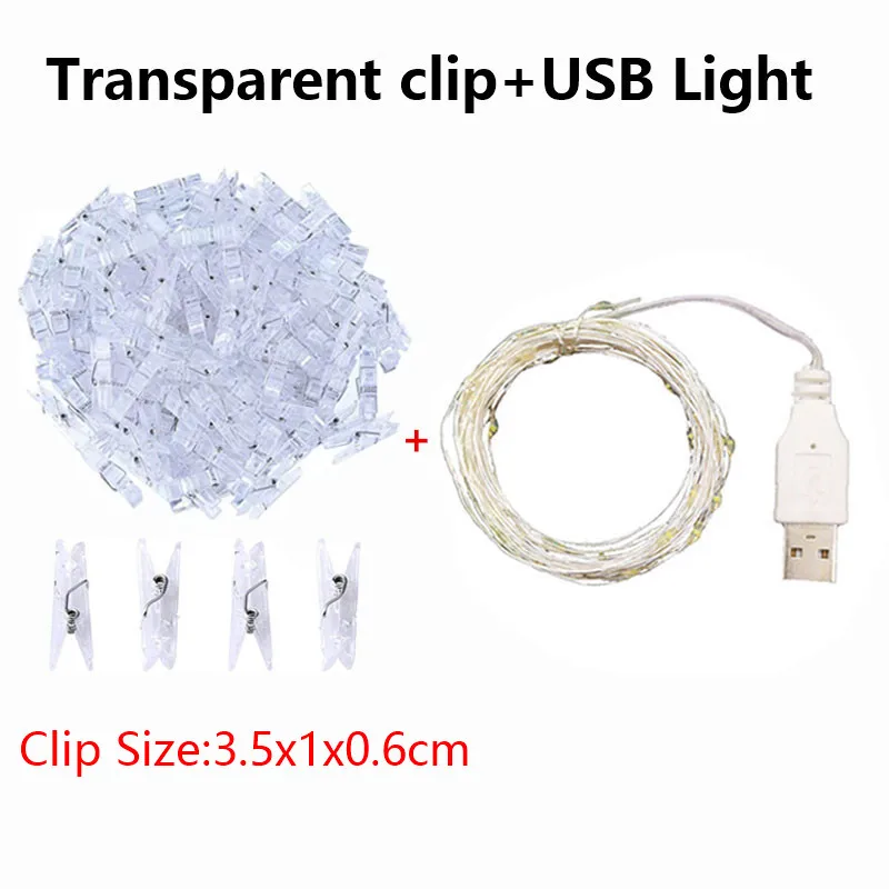 LED ストリングライト 2 メートル/5 メートル/10 メートルフォトクリップフェアリーライト屋外 USB 駆動ガーランドクリスマスツリー装飾結婚式の装飾