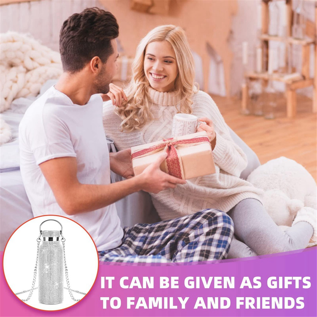 Bling Wasser flasche Strass, Diamant Glitter Tasse, Edelstahl Thermo flasche, nachfüllbare Wasser flasche (16,9 Unzen)