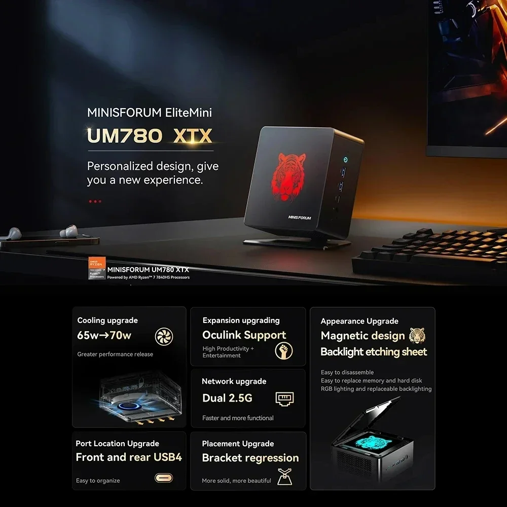 Nouveau UM890 UM880 Pro MINISFORUM Mini PC Gamer AMD Ryzen 9 8945HS 2 * DDR5 5600 MHz 2 * PCIE4.0 2 * USB4.0 Windows11 WiFi6E