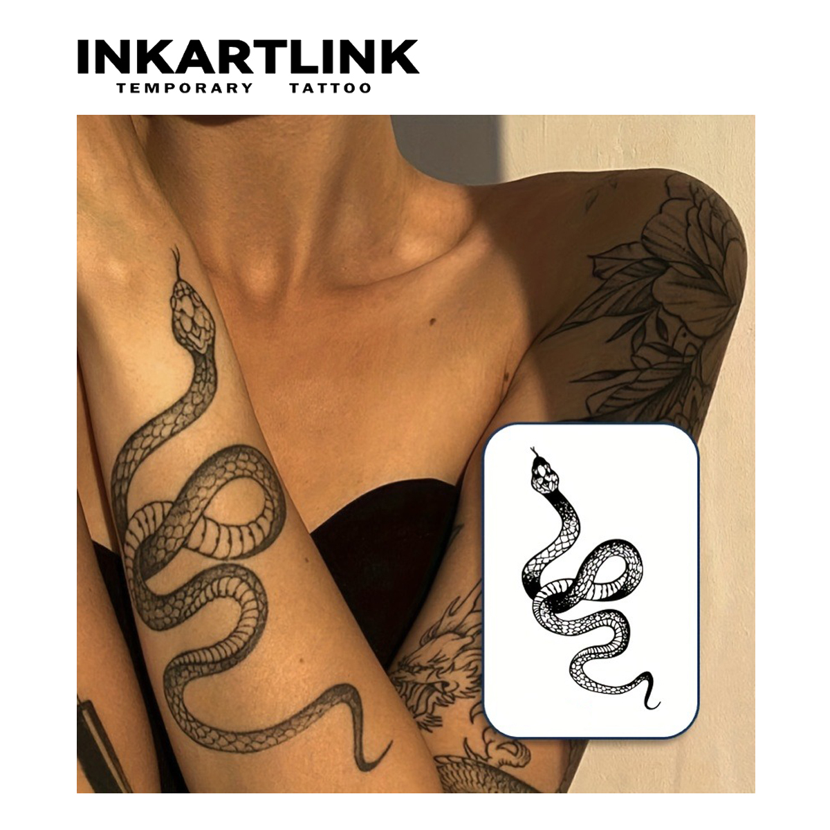 Etiqueta engomada del tatuaje temporal del serpiente, tatuaje mágico impermeable, dura hasta 15 días tatuaje falso, tatuaje semipermanente