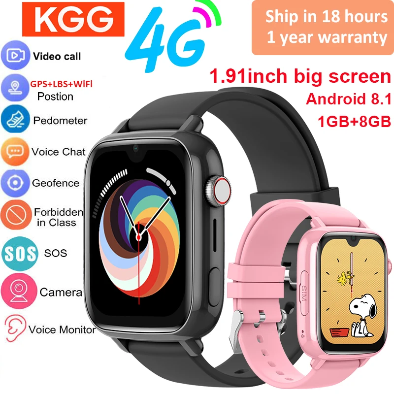 Montre connectée 4G pour enfants, GPS, WIFI, appel vidéo, application SOS, téléchargement, caméra, moniteur, localisation, téléphone