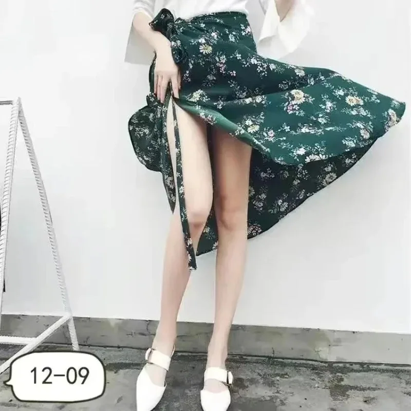 Gonna floreale da spiaggia estiva per donna Gonna lunga avvolgente in cotone a vita alta lunga con spacco laterale e dettaglio cravatta Design stile Boho