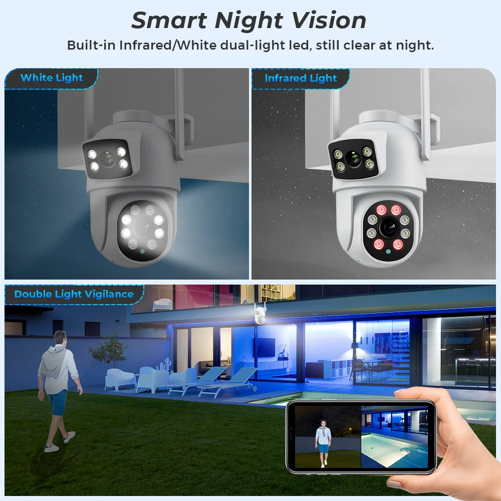 4K 8MP HD WiFi กล้อง PTZ กลางแจ้ง 6MP Dual เลนส์ Dual หน้าจอ AI การติดตามอัตโนมัติกล้อง IP กล้องวงจรปิดการเฝ้าระวังวิดีโอเสียง P2P iCSee