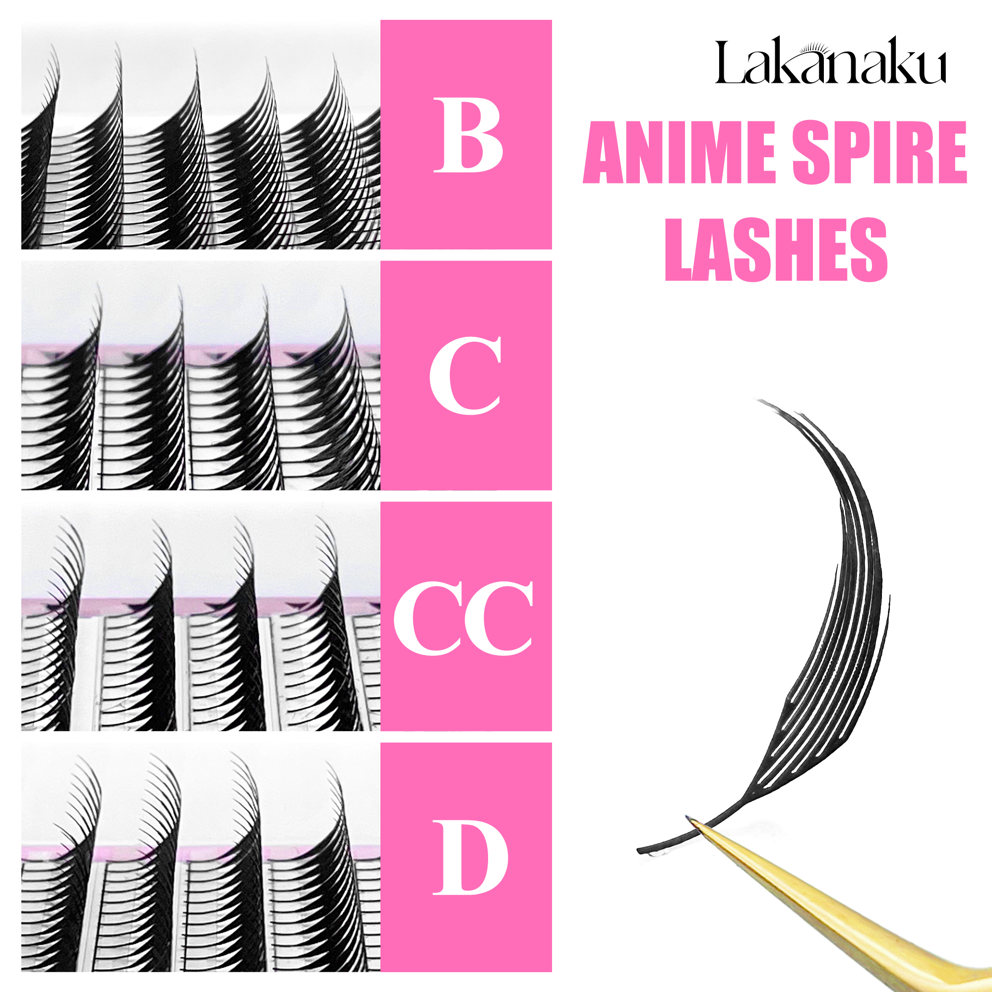 LAKANAKU Spire Lashes Feather Individual Eyelash Extensions B/C/CC/D Cashmere Volume Premade Spikes Eyelashes