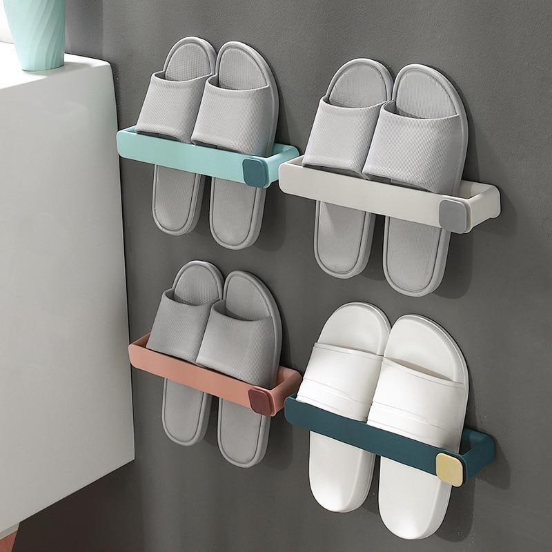Chinelo do banheiro Prateleira Sem Punching Wall Mounted One Piece Shoe Rack Espaço Saving Prateleira Banheiro Pendurado