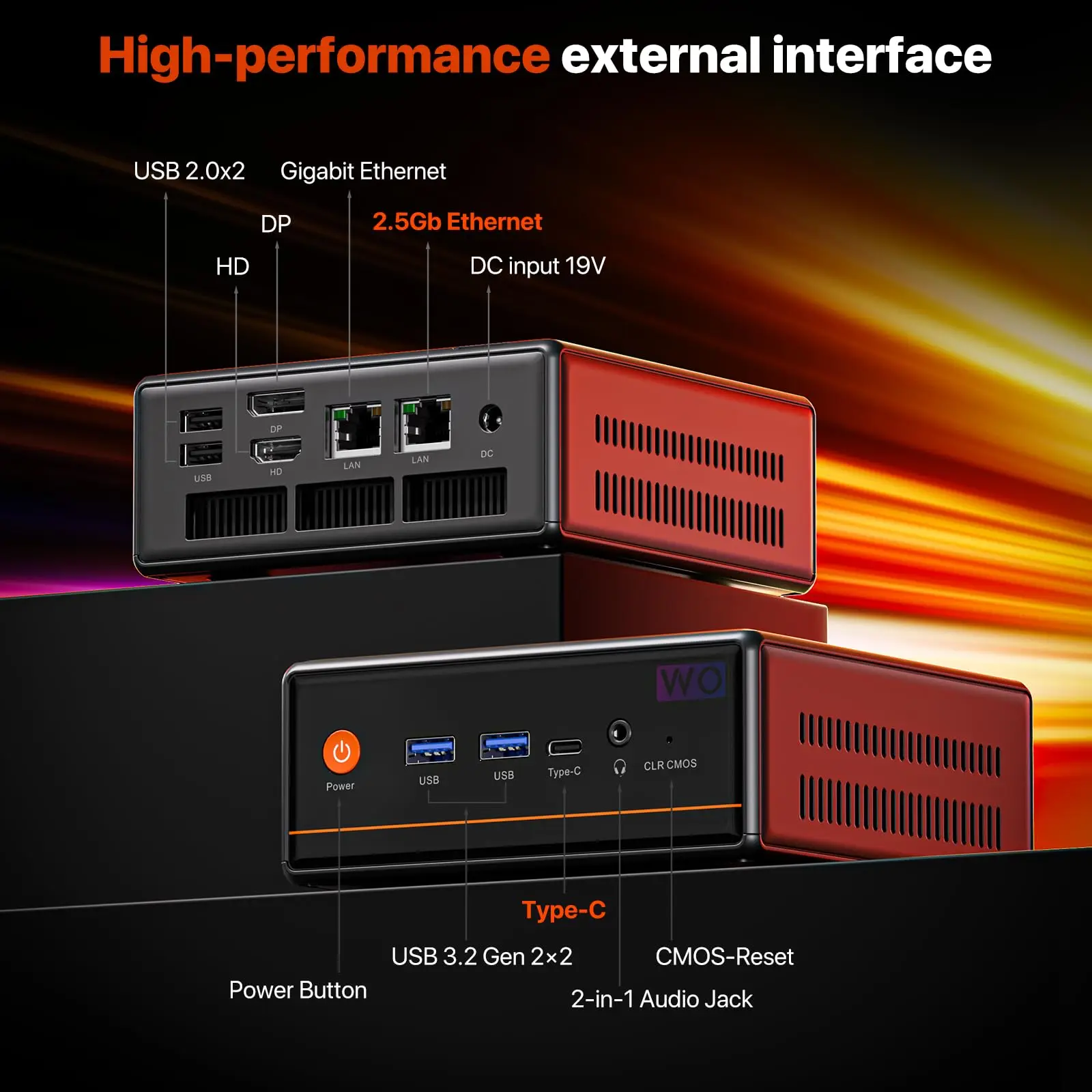 PELADN WO-4 Gaming-Mini-PC, AMD Ryzen 5 5600H (6C/12T, bis zu 4,2 GHz), 32 GB DDR4/1 TB SSD, Typ-C/DP/HD, WiFi6 4K/60 Hz Dreifach-Display