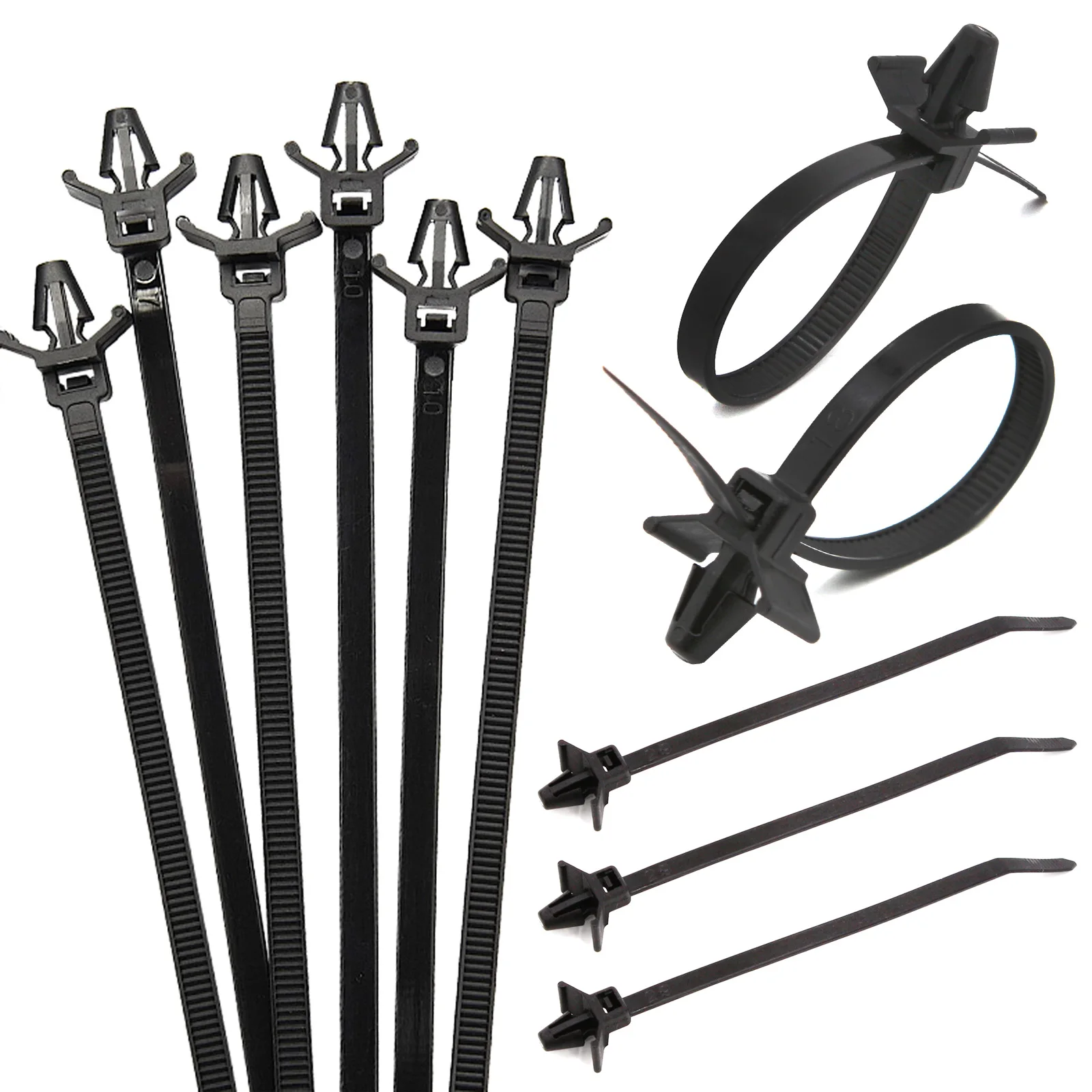 Envoltura de brida de cables de nailon, Clips de sujeción fijos, montaje de coches, Clip de brida de alambre, Kit de correa con cremallera de sujeción de manguera de coche para Nissan Fiat Citroen VW