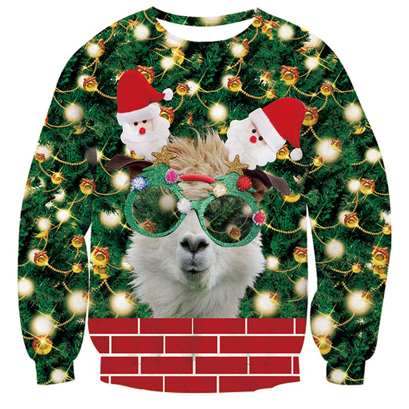 Engraçado animal cabra gráfico feio camisola de natal moda animal de estimação gato cão camisolas para roupas femininas natal menino presente pullovers topos