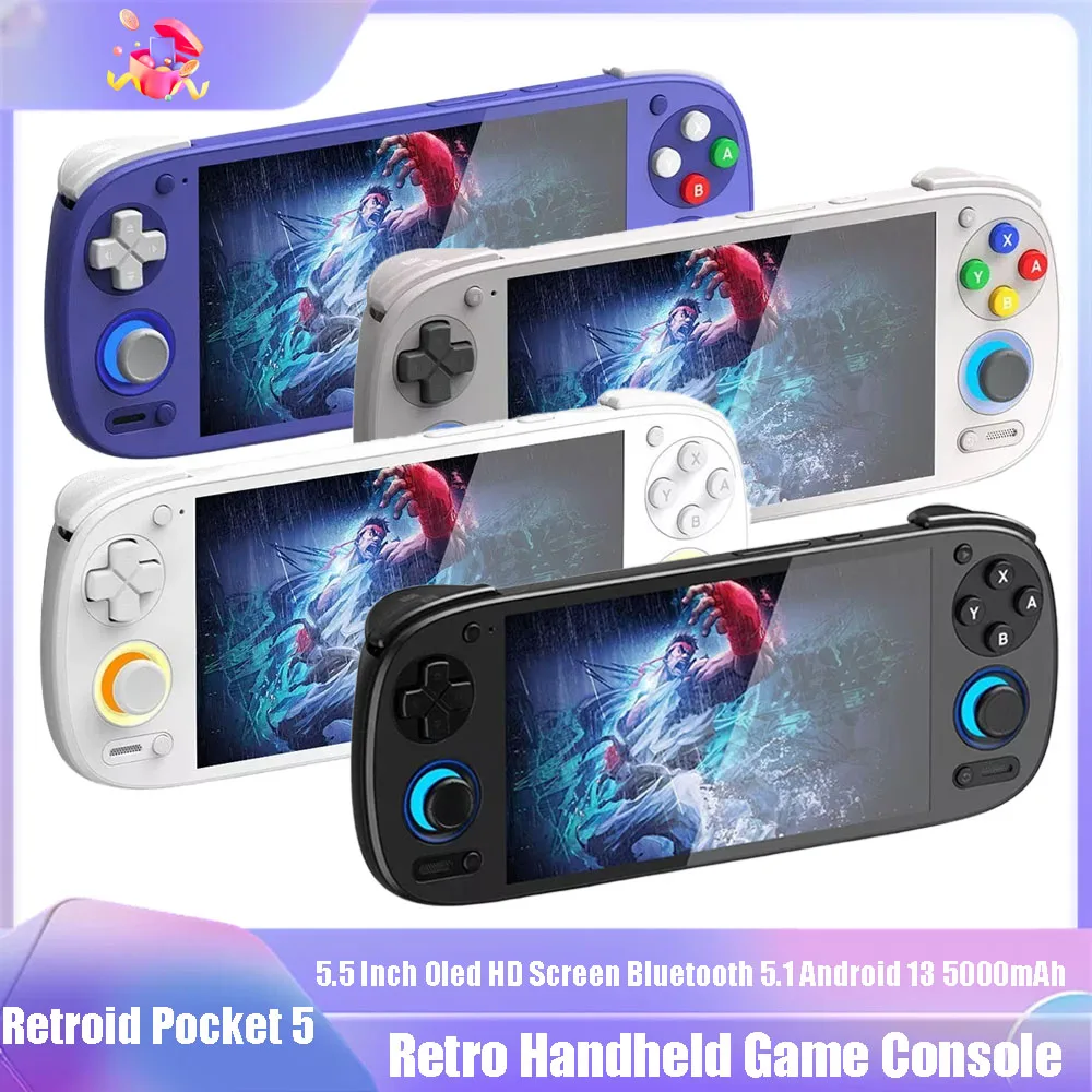 Retroid Pocket 5 Console di gioco portatile SD865 Schermo HD Oled da 5,5 pollici Bluetooth 5.1 Android 13 Lettore per videogiochi retrò 5000mAh