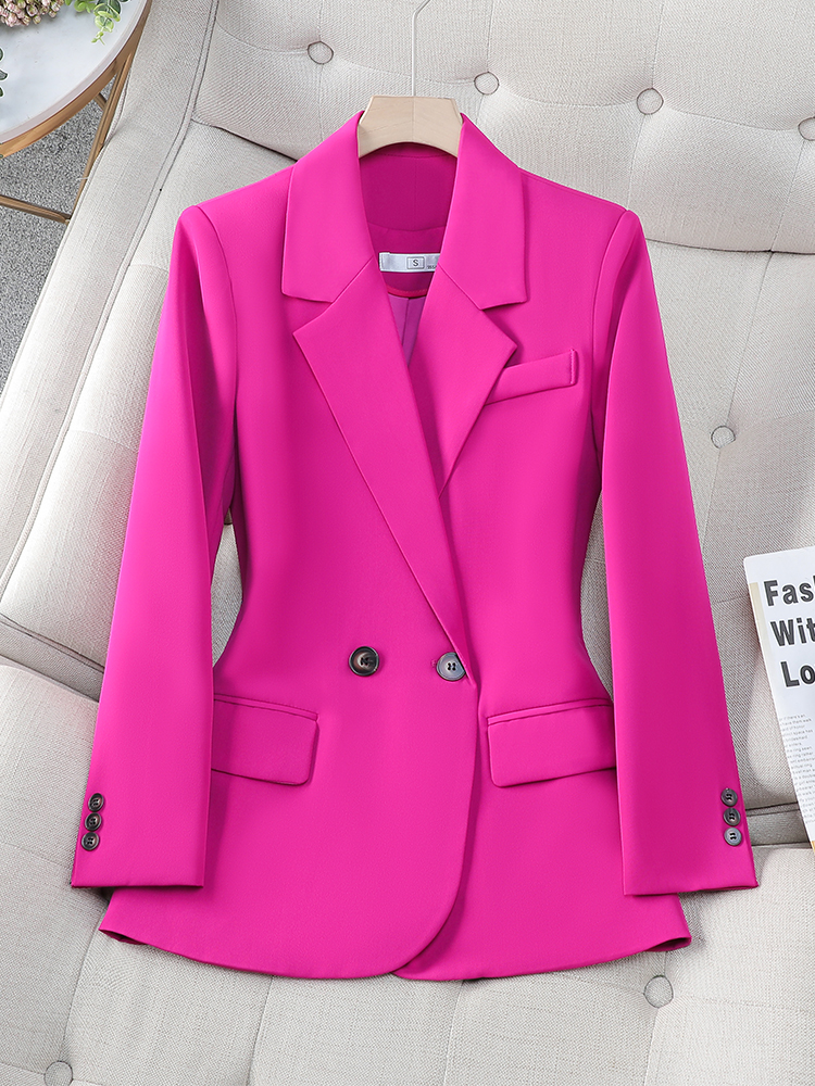 Blazer de manga larga para mujer, chaqueta Formal holgada, color rosa, negro y café, ropa de trabajo, Otoño e Invierno