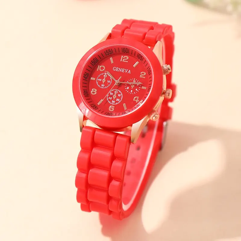 Reloj mujer 2023ファッション女性時計エレガントな赤いシリコンクォーツ時計レディース時計ギフト女の子向け
