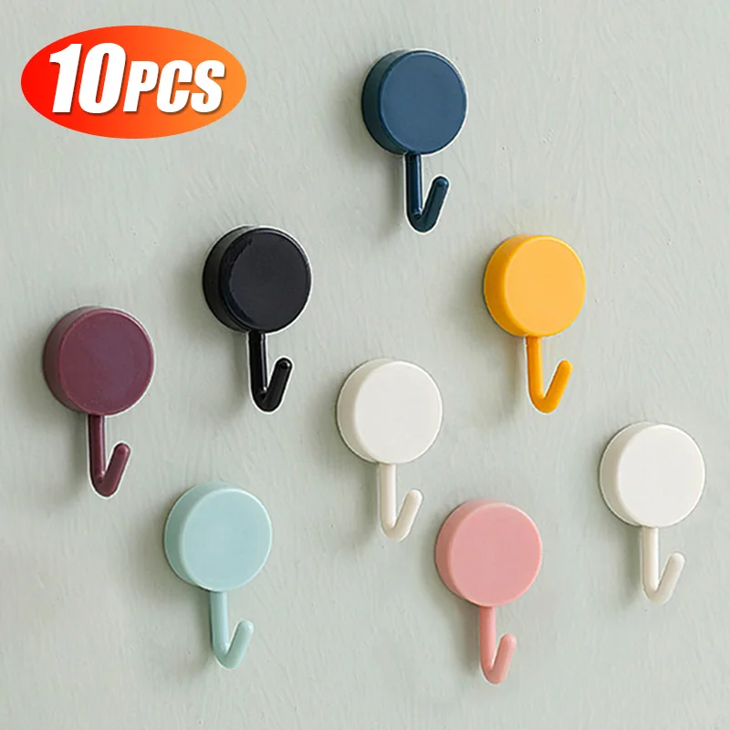 10 CÁI Móc treo tường tự dính chắc chắn mà không cần khoan Túi áo khoác cửa phòng tắm Cửa nhà bếp Móc treo khăn tắm Phụ kiện lưu trữ gia đình