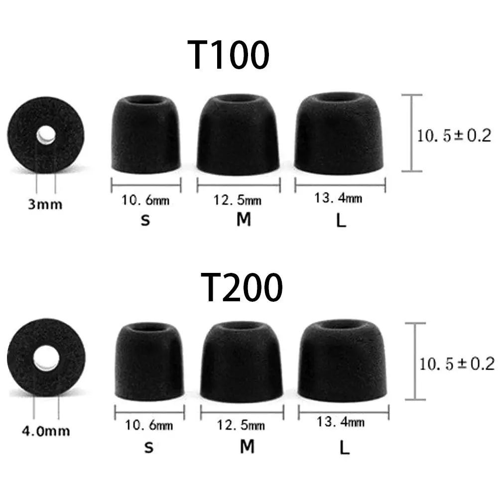 1Pair Soft Memory Foam Earbuds Earmuffs T100/T200/T300/T400 S/M/L Sizes Noise Isolation Eartips for In-Ear Earphone Accessories