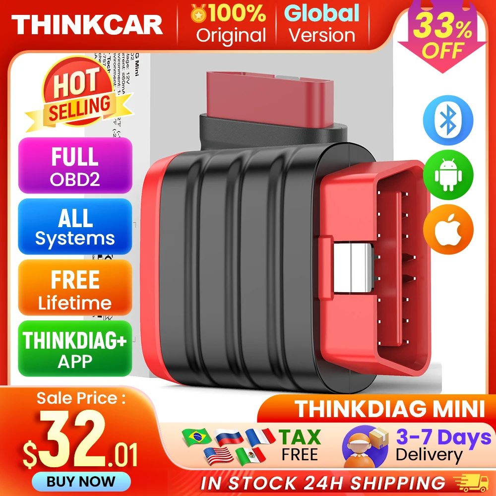 THINKCAR THINKDIAG MINI Escáner OBD2 automático con Bluetooth Diagnóstico completo del sistema para todos los vehículos Herramienta de escaneo de diagnóstico automotriz gratuita de por vida