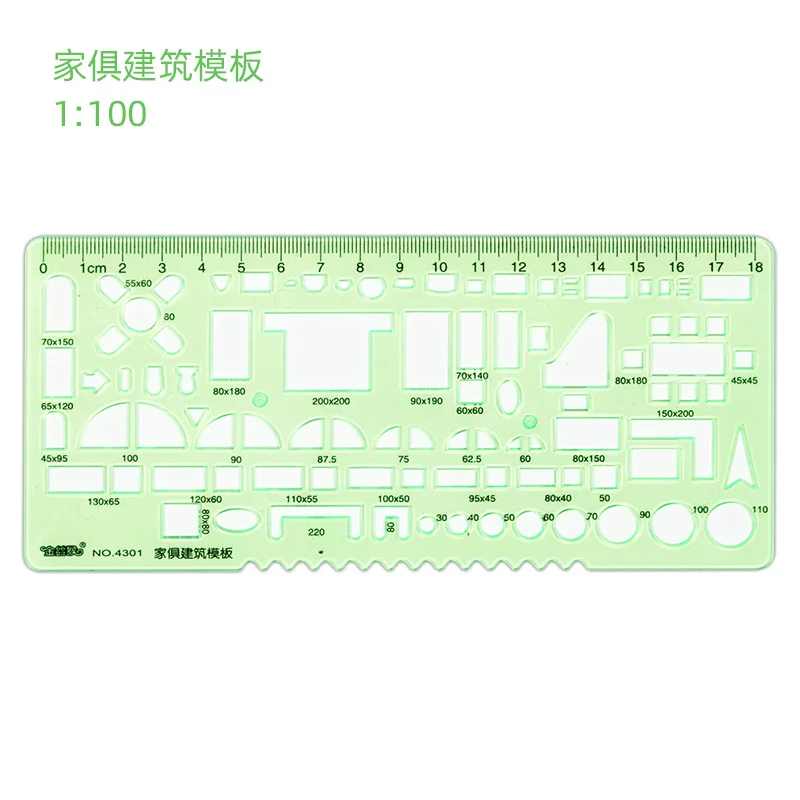 Jinsihou Durable Green Round Oval Geometry Template Ruler for Architectural Drawing and Furniture Design Resin Measuring Ruler