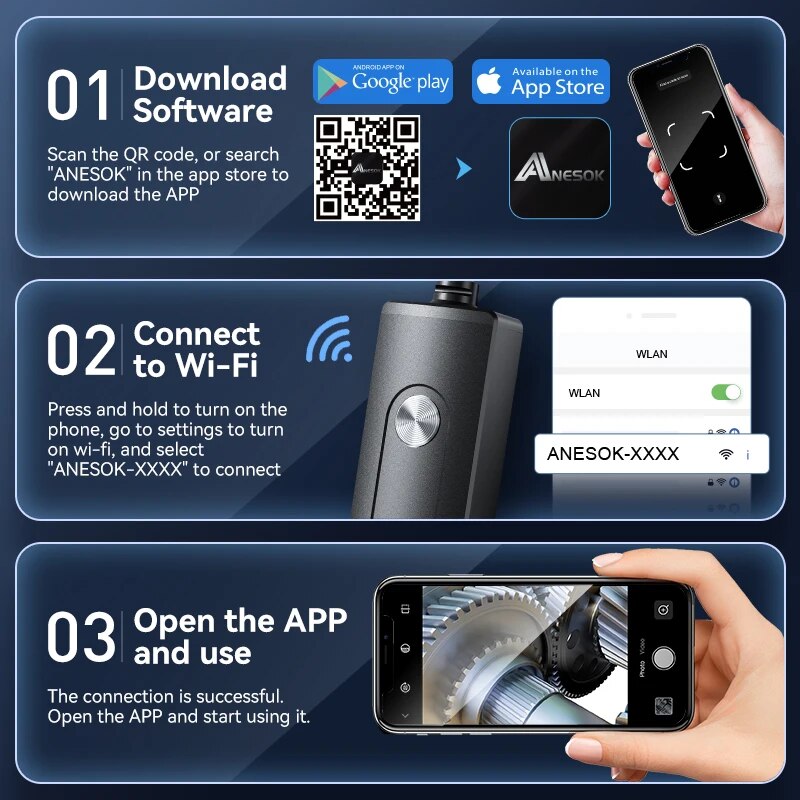 무선 내시경 카메라, 단일 및 이중 렌즈, WiFi 보어스코프, 자동차 검사 카메라, 방수 하드 파이프 카메라, 안드로이드 IOS용, 2MP