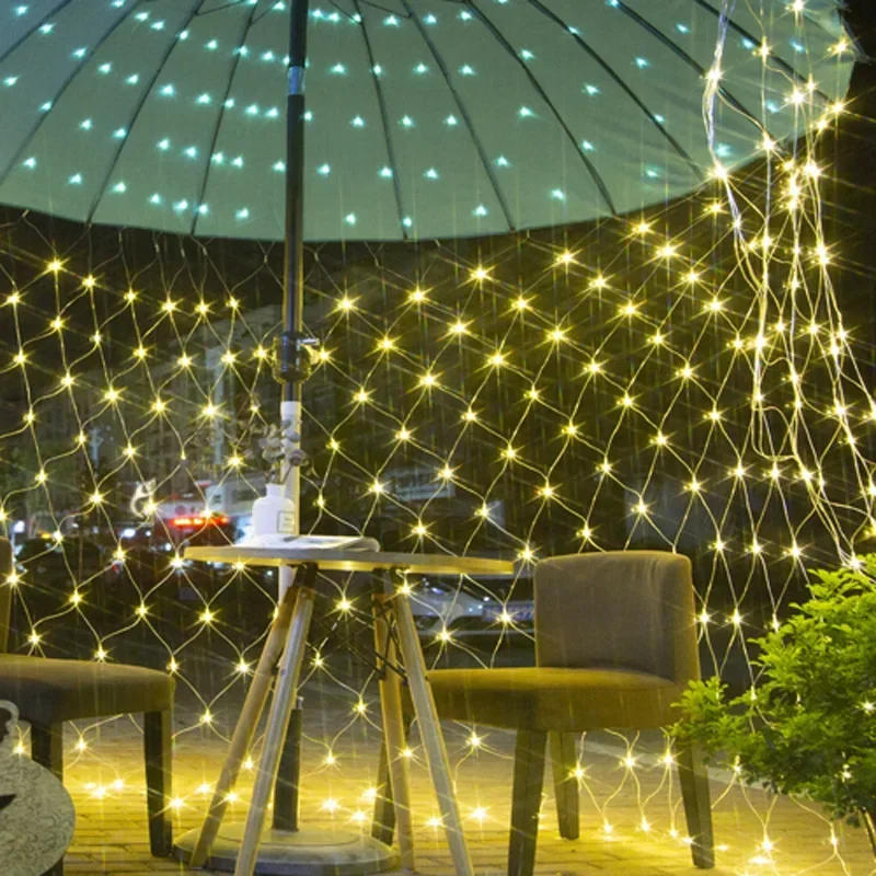 Solar/EU plug LED Net Mesh Fairy String Light Garland Window Curtain Christmas Fairy Light Wedding Party Garland Light