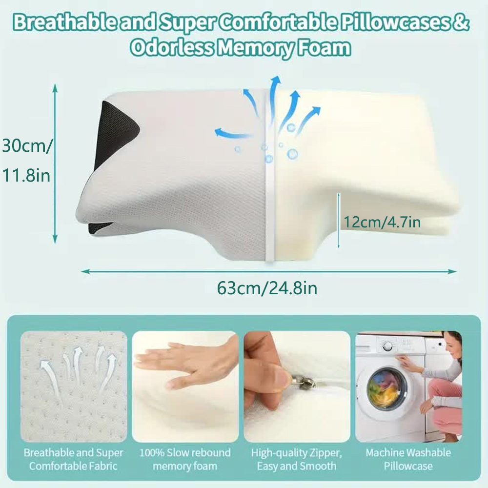 Almohada de cuello con memoria para dormir de mariposa, cómoda almohada para dormir de espuma viscoelástica de rebote lento, almohada para cama de masaje de cuello ortopédico Cervical