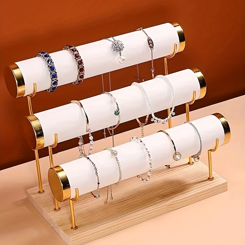 Rack de joias simples de 1/2/3 camadas – Suporte de pulseira de madeira para mulheres e homens, escolha ideal para presentes