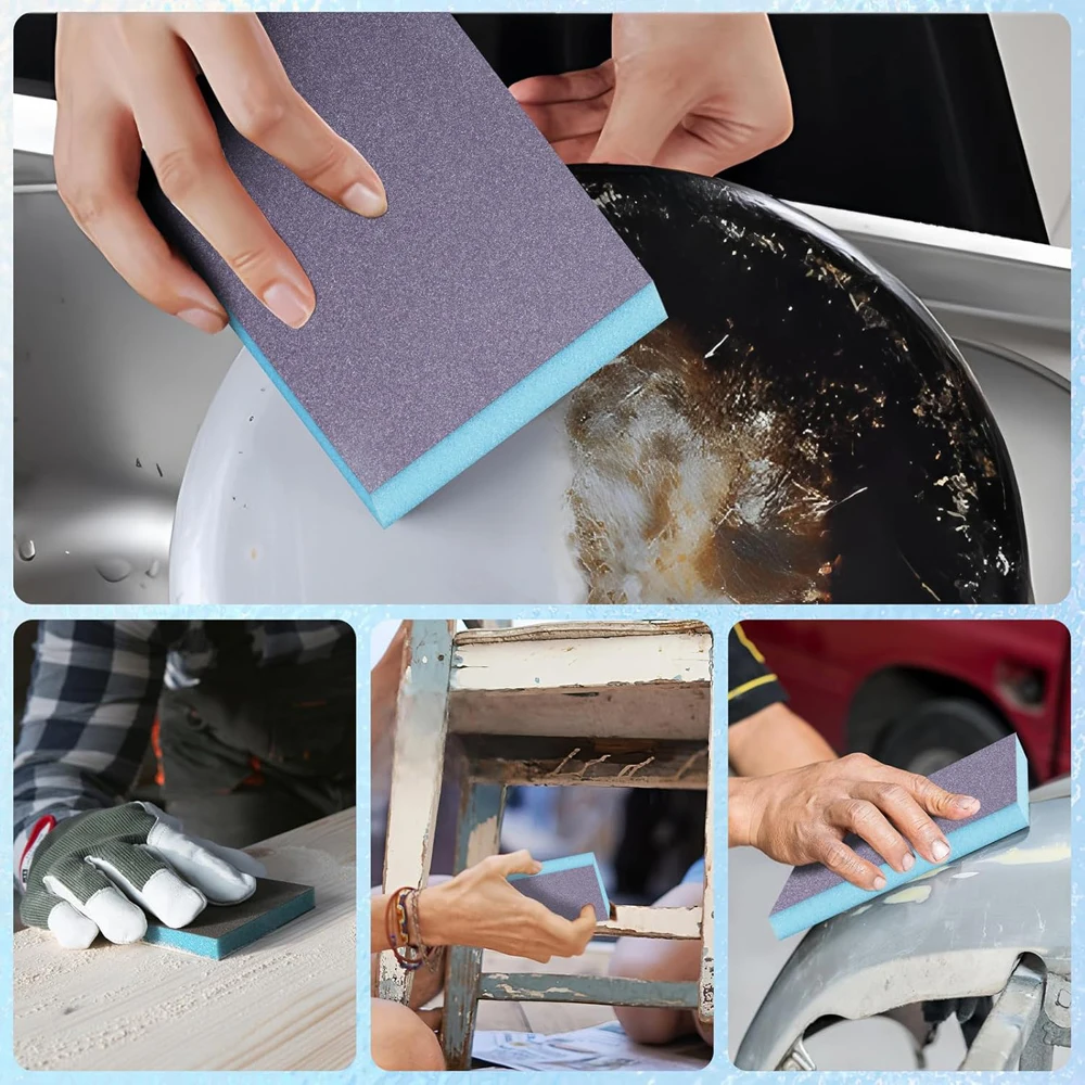 Juego de 6 esponjas de lijado de grano grueso medio fino 60-320-bloques de lijado en seco y húmedo reutilizables lavables para muebles de vidrio, Metal y madera