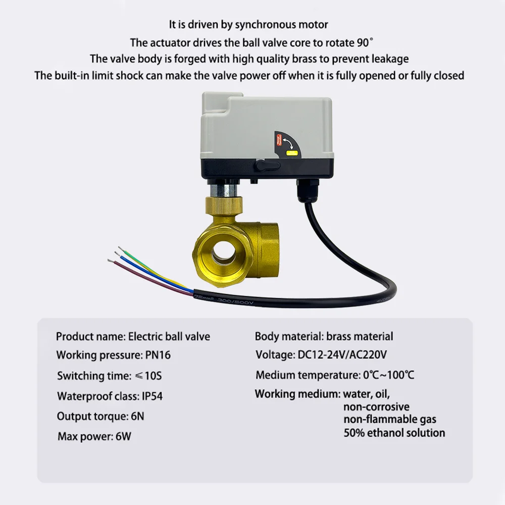 Messing motorisierter Kugelhahn 3-Draht 2-Steuerung elektrischer Stellantrieb DC12-24V 3 Wege / 2 Wege DN15 DN20 DN25 DN32 DN40 mit manuellem Schalter