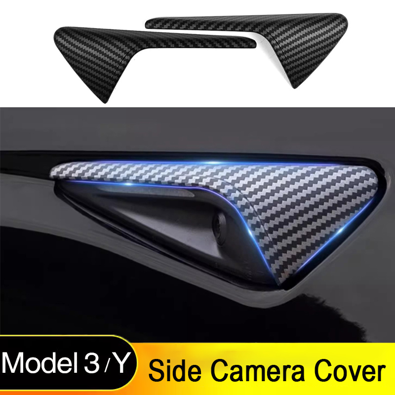 Para Tesla Model 3/Y 2024 2025 cubierta de protección de cámara lateral guardabarros accesorios de modificación de coche embellecedor de patrón de fibra de carbono mate