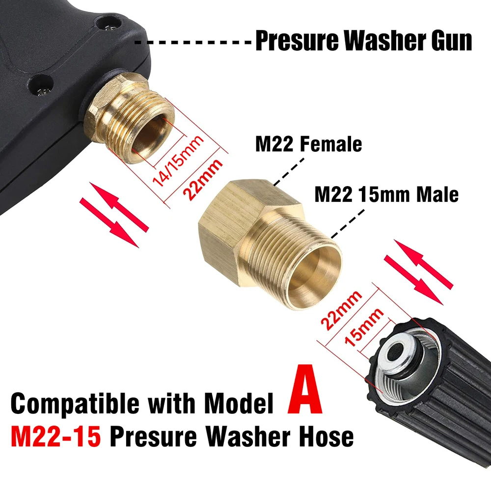 เครื่องซักผ้าความดัน Coupler M22 15 มม.ด้าย M22 14 มม.ชาย Quick FITTING สําหรับเครื่องซักผ้าปืนการเชื่อมต่อท่อหัวฉีดล้างรถ