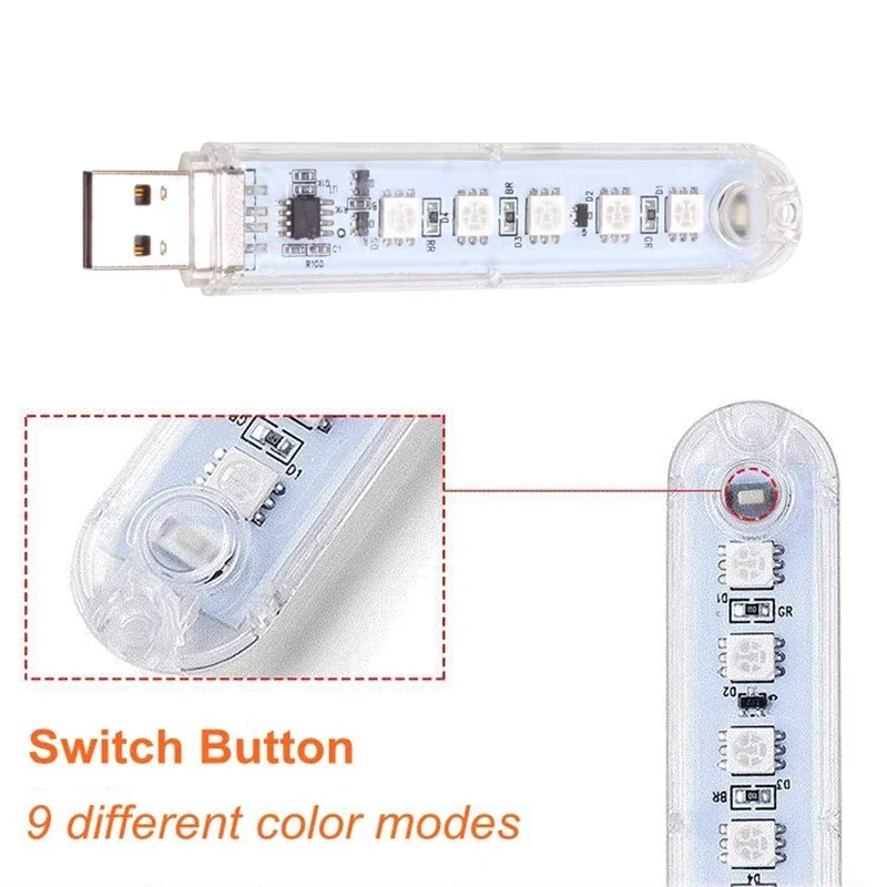 24/8/3LEDs Mini USB LED Book Light RGB Ultra Bright Reading Lamp SMD Bulb For Power Bank Laptop Notebook Przenośne lampki nocne