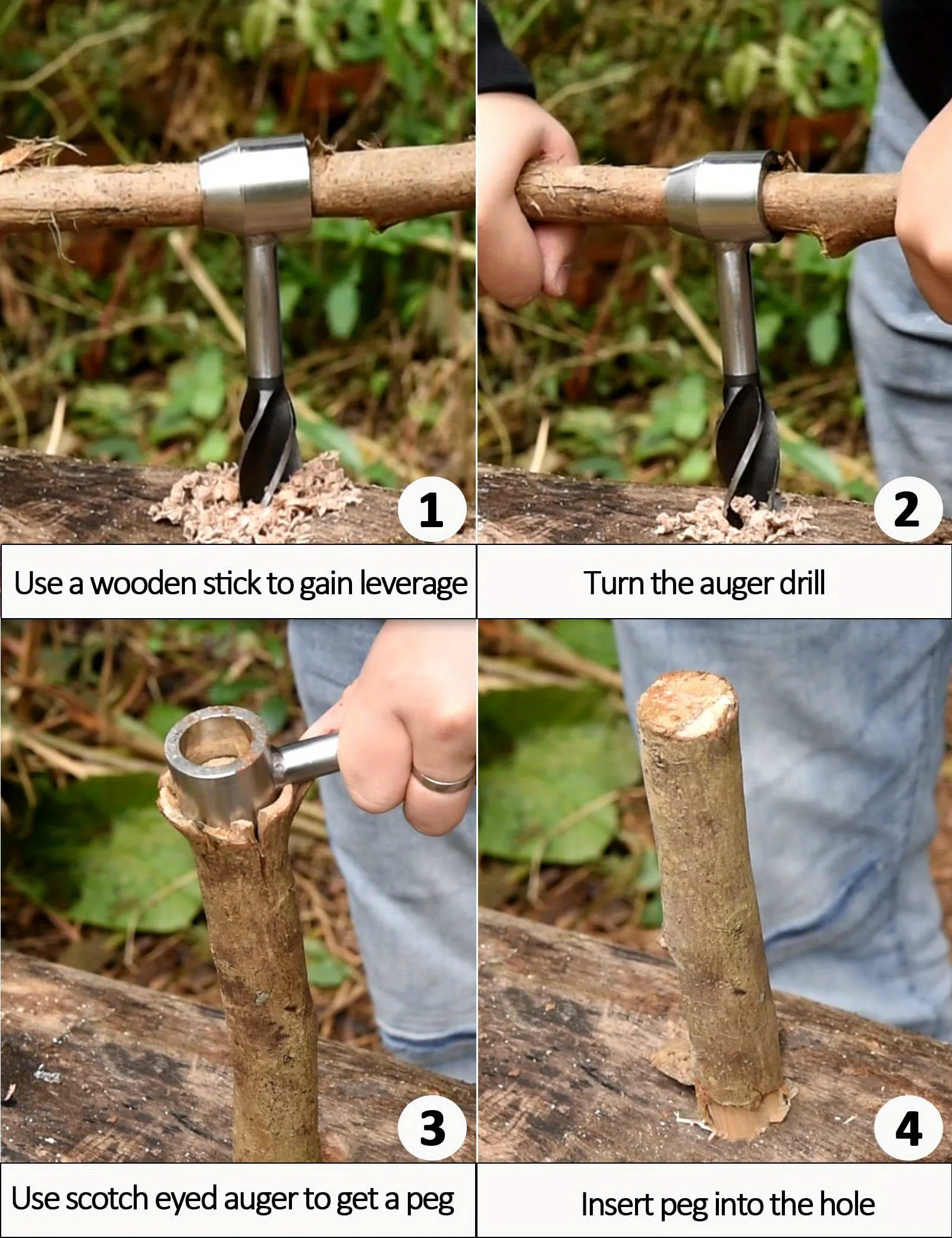 Draagbare Outdoor Survival Houtbewerking Gereedschap Vijzelboren Bushcraft Settlers Handboor Punch Tool Voor Kamperen Outdoor Wandelen