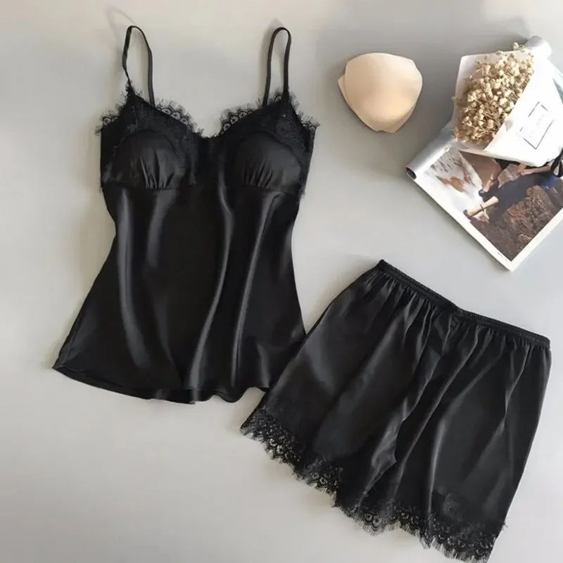 Novas mulheres com decote em v renda lingerie sexy pijamas shorts de dormir conjunto pijama terno moda pijamas.