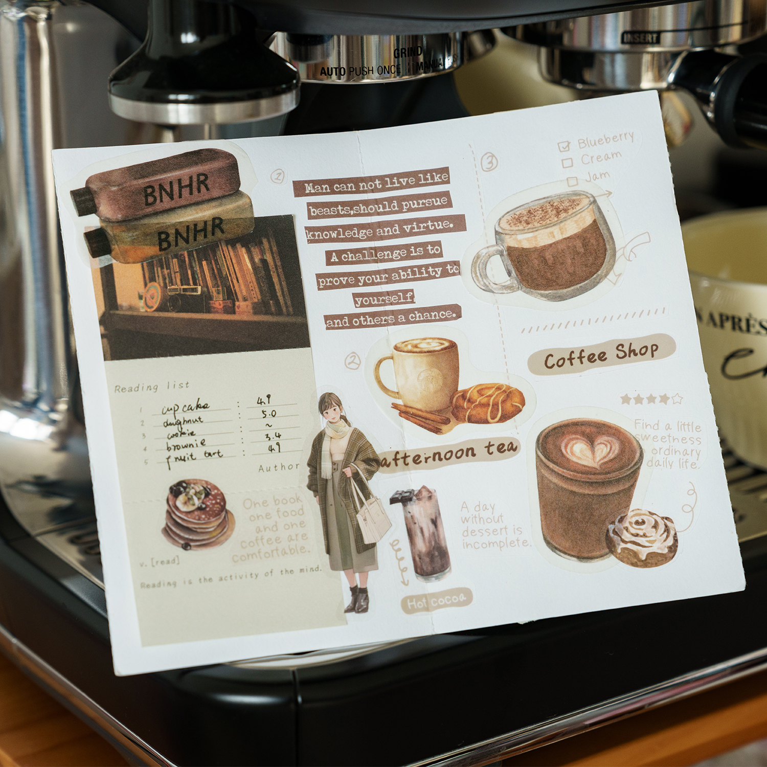 200cm/Roll Matte PET White Ink Tape Coffee Shop Series Literary Ins Style Handbook DIY Decorative Stickers