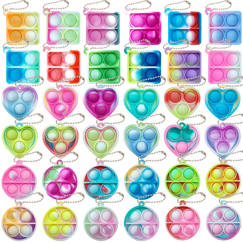 12/24 Uds Mini con llavero prensa burbujas para niños adultos regalos de fiesta de cumpleaños decoración regalos de invitados de boda premios de carnaval