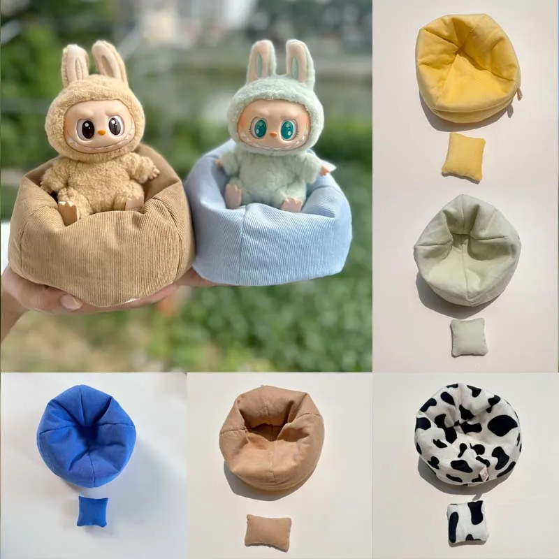 For 15-17cm Labubu Mini Plush Sofa Mini Lazy Doll Sofa Bed Room Decoration V1/V2 Generation Sitting Party Series Doll Sofa